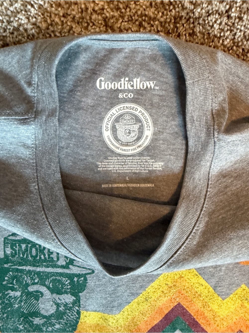 Goodfellow & Co Gray Smokey Bear Graphic Tee with Green and Yellow Accents - Picture 2 of 5